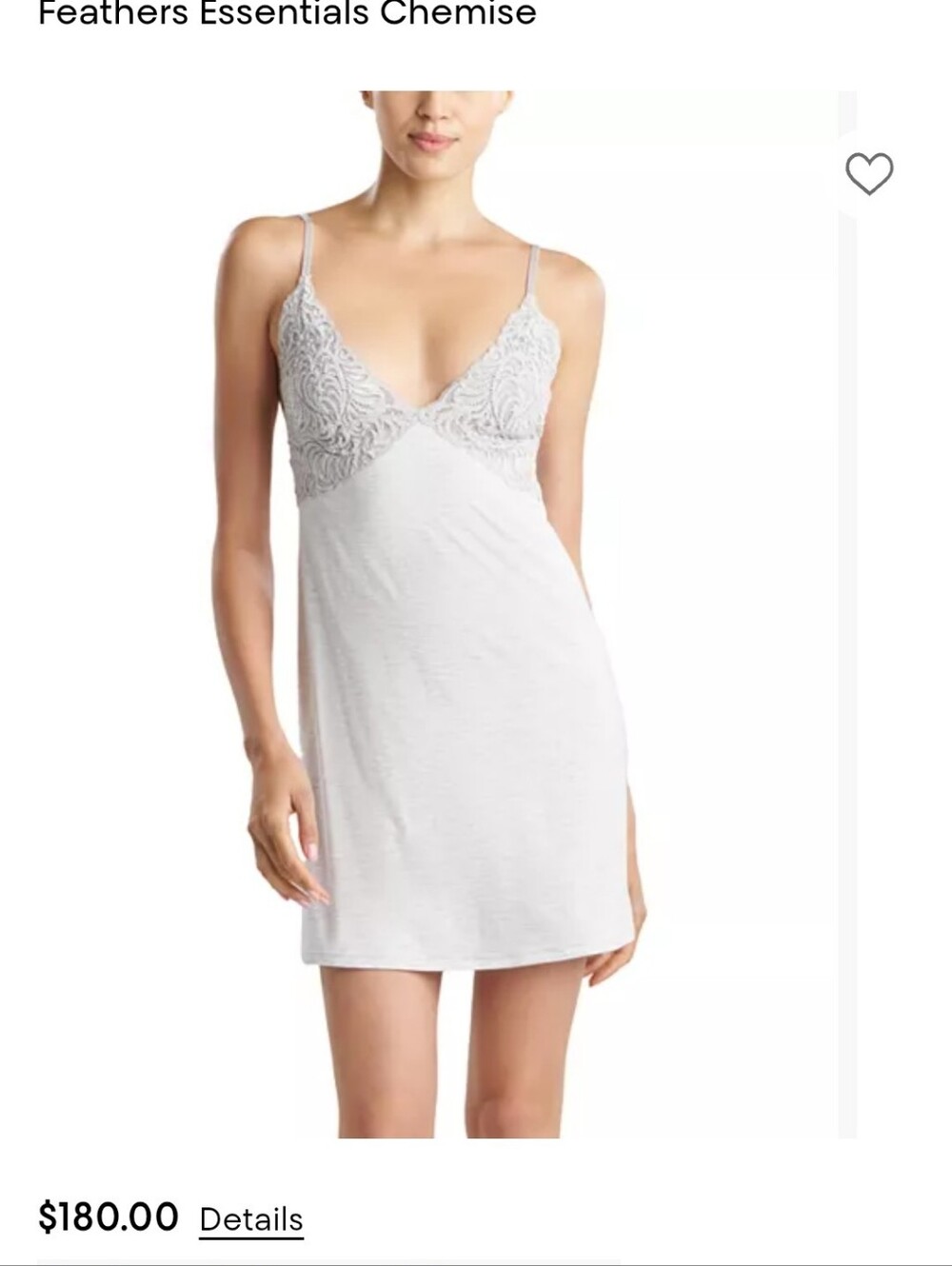 Natori Heather Grey Lace-Trim Chemise Size Large NWT